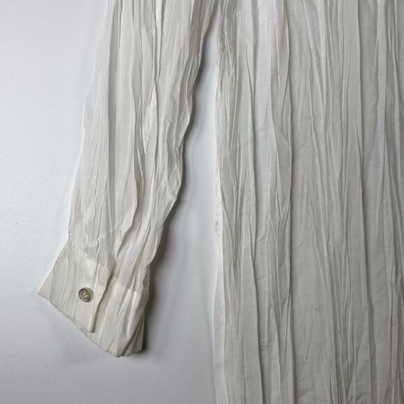 Les Copains White Pleated Crinkle Shirt Dress Tunic EU 48 US 12 Sheer Minimalist - Picture 4 of 16